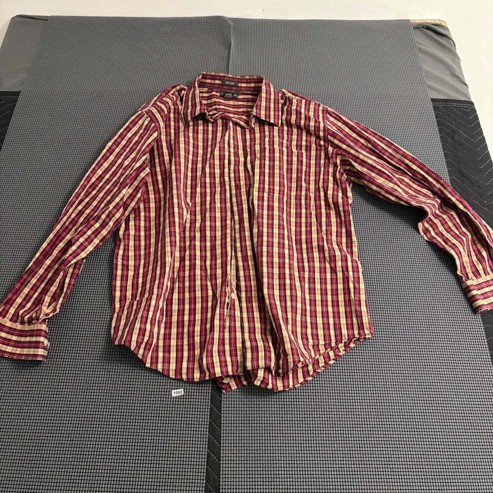 St‎ Johns Bay Mens XL Long Sleeve Button Down Shirt Plaid Burgundy Tan 80s 2 Ply